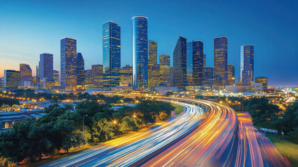 Obraz premium High-rise buildings and traffic lights at night