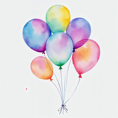 Illustration of isolated watercolor colorful balloons on white background