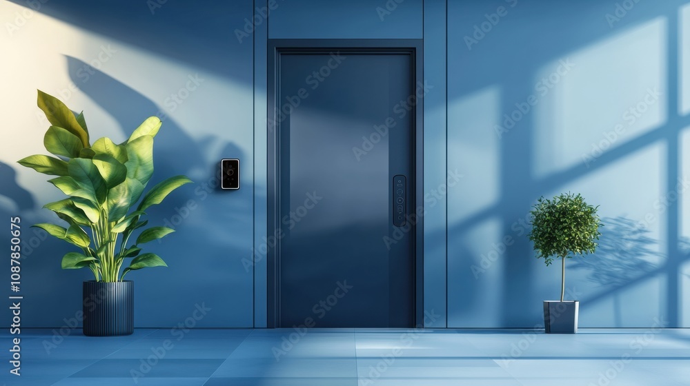 Leinwandbilder this high-tech home entrance showcases smart security cameras and a fingerprint scanner for added se