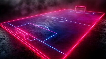 Fototapeta premium Neon Soccer Field 3D Illustration