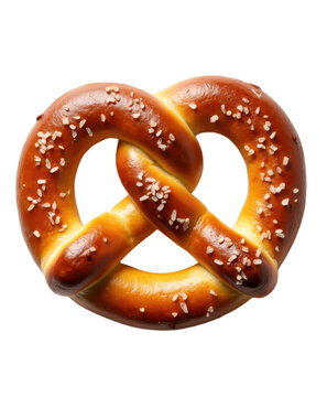 Soft Pretzel PNG Transparent Image with Golden Brown Glossy Texture and Coarse Salt - Perfect Stock Photo