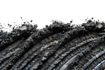 textured tire marks from a car driving through mud, slush, off-road, gravel, soil