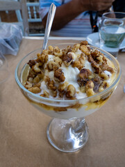 Greek yogurt dessert with honey and walnuts