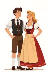 Fototapeta premium Illustration of a German couple in traditional clothing. white background
