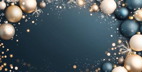 Elegant holiday decorations with shimmering ornaments and sparkling lights on a dark background