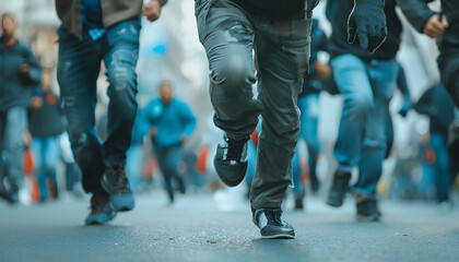 cropped shot of thief running from multiethnic police officers