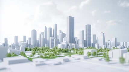 Fototapeta premium A detailed cityscape planning rendering, with modern skyscrapers and green spaces