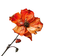 dried herbarium field poppy flower on the left isolated on transparent background