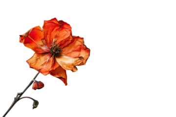 dried herbarium field poppy flower on the left isolated on transparent background