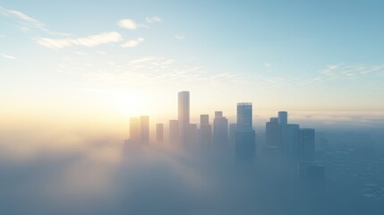 Fototapeta premium A city skyline is shown with a hazy, foggy atmosphere