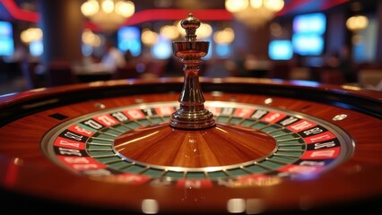 The roulette wheel spins in a busy casino, surrounded by colorful lights and eager players waiting for their bets to pay off during a lively night