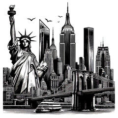 Silhouette of the Statue of Liberty and the city