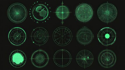 Collection of Futuristic Green HUD Elements