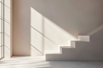 Minimalist staircase in bright sunlight and shadows