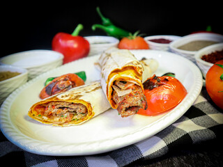 minced meat wrap kebab (adana shish kebab, meat kofta sandwich)