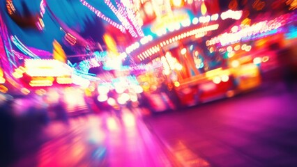 Blurred colorful lights of a vibrant amusement park