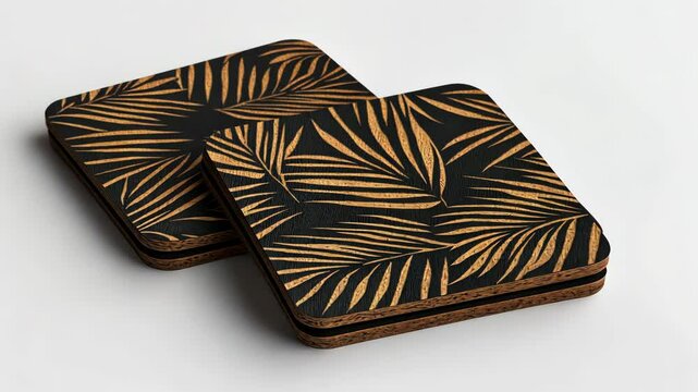 Three Square Coasters Frontal View Mockup 4K Video