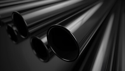 Fototapeta premium Black steel pipe for construction materials, steel, which is a group of construction steel products, 6 meters long, concept image or sample image of a steel product
