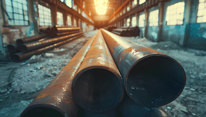 Black steel pipe for construction materials, steel, which is a group of construction steel products, 6 meters long, concept image or sample image of a steel product