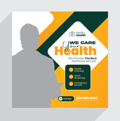 square flyer with doctor theme for social media post template
