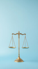 Elegant balance scale on light blue background for law and justice concept design