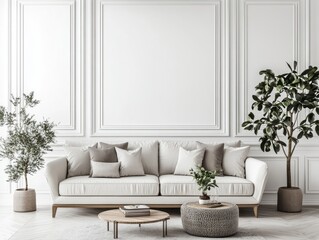 Elegant Living Room With White Sofa And Plants