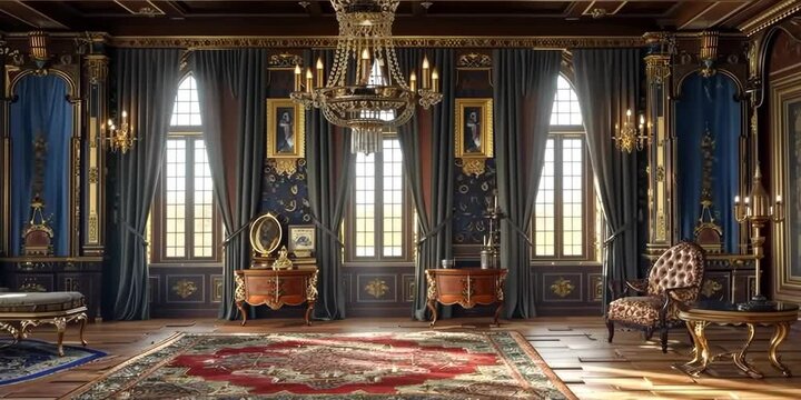 Lavish medieval prince's chamber adorned with fine china and detailed woodwork, 4K Video