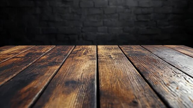 a front view of a dark brown, empty wooden table with transparent background, serving as a blank wood table mockup, Ai generative 4K Video