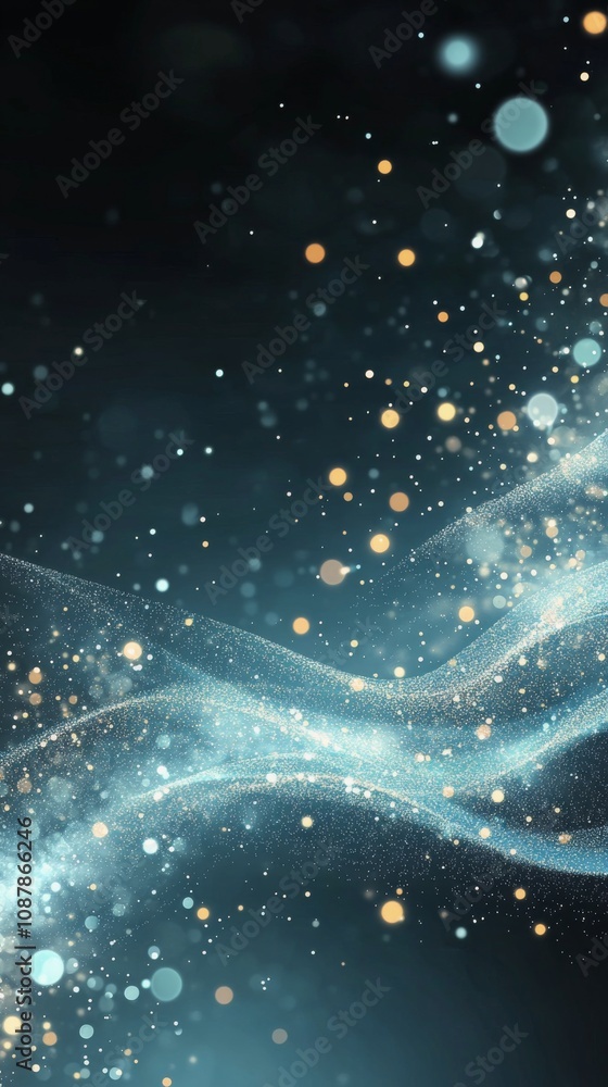 Poster a mesmerizing display of shimmering particles over a blue background creates a magical atmosphere