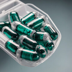 Green and grey Medical capsules 
