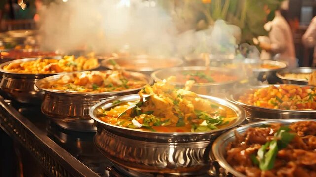 Buffet of Indian food, buffet food for events. 4K Video