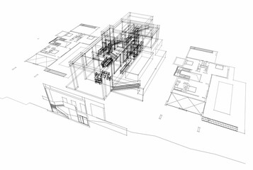 House building sketch architecture 3d rendering