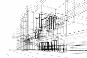 Fototapeta premium House building sketch architecture 3d rendering
