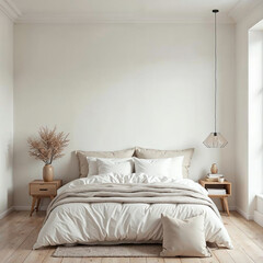 Modern Flat Minimalist Bedroom Interior with Blank Wall Mock-up	
