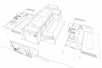 House building sketch architecture 3d rendering