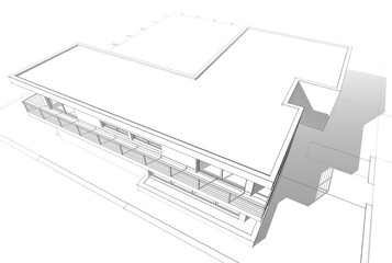 House building architectural drawing 3d illustration