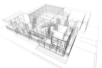 House building architectural drawing 3d illustration