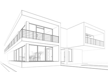House building architectural drawing 3d illustration