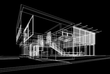 House building architectural drawing 3d illustration