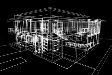 House building architectural drawing 3d illustration