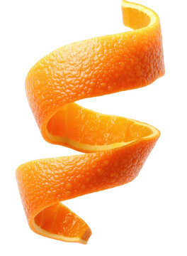 High-Quality PNG Transparent Image of Vibrant Orange Peel Spiral - Citrus Fruit Peel Art for Creative Projects, Food Illustrations, and Graphic Designs