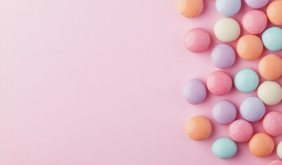 Obraz premium Colorful pastel party decorations scattered on a pink background for festive celebrations