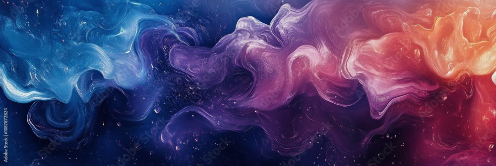 Poster abstract swirling patterns in vibrant purple and red colors that create an artistic fluid texture