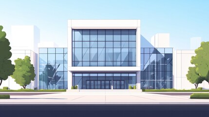 A modern bank building with sleek glass windows and a professional exterior, reflecting a successful financial institution, ideal for a commercial poster