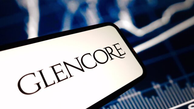 Konskie, Poland - November 18, 2024: Glencore company logo displayed on mobile phone