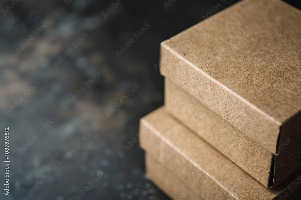 Poster three stacked boxes on a table surface