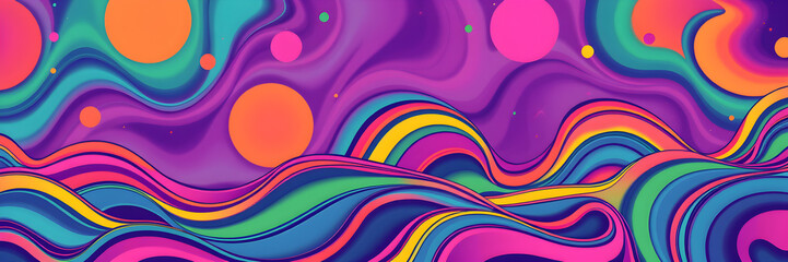 Psychedelic groovy retro background with colorful waves. Vector illustration. Generative AI