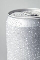 A can of soda with water droplets on its surface