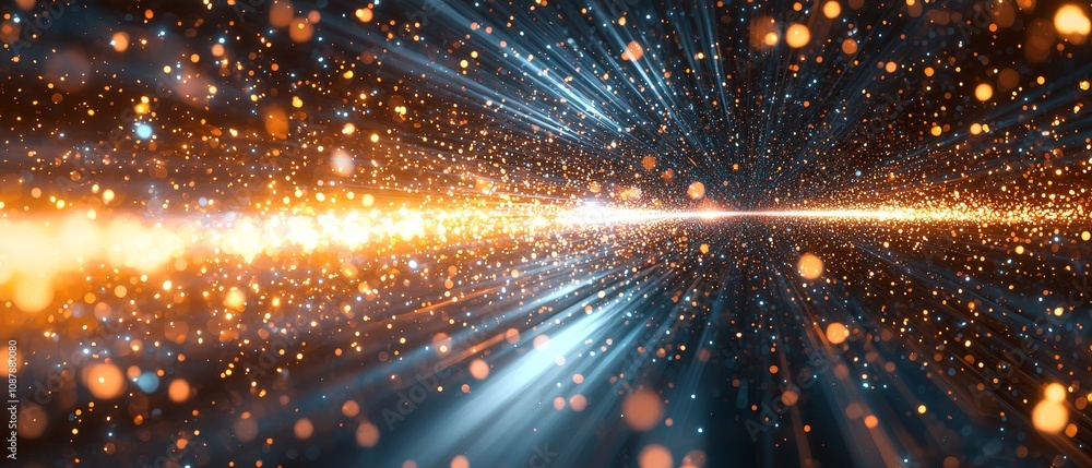 Aufkleber a vibrant abstract image showcasing glowing particles and light beams, creating a dynamic sense of m