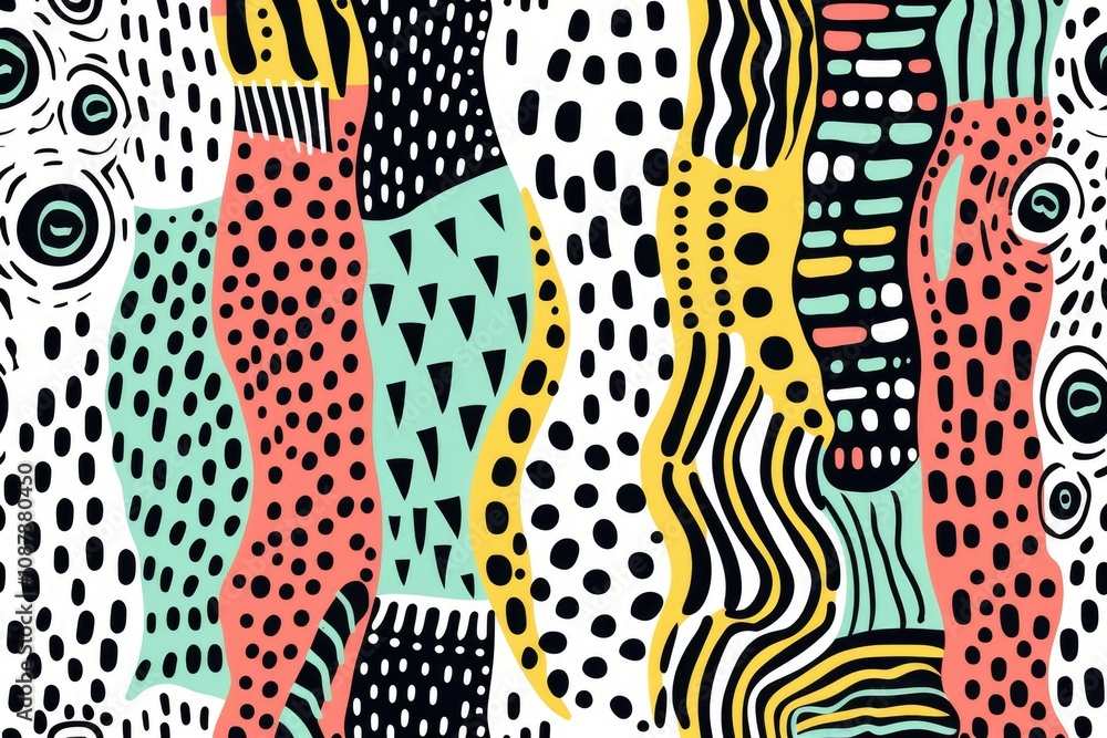 Poster a colorful abstract pattern with black and white dots